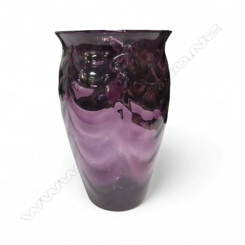 EARLY WHITEFRIARS PURPLE GLASS VASE H.230mm, STICKER TO BASE 'JP&S(W)Ltd MADE IN GT BRITIAN' Image 1++