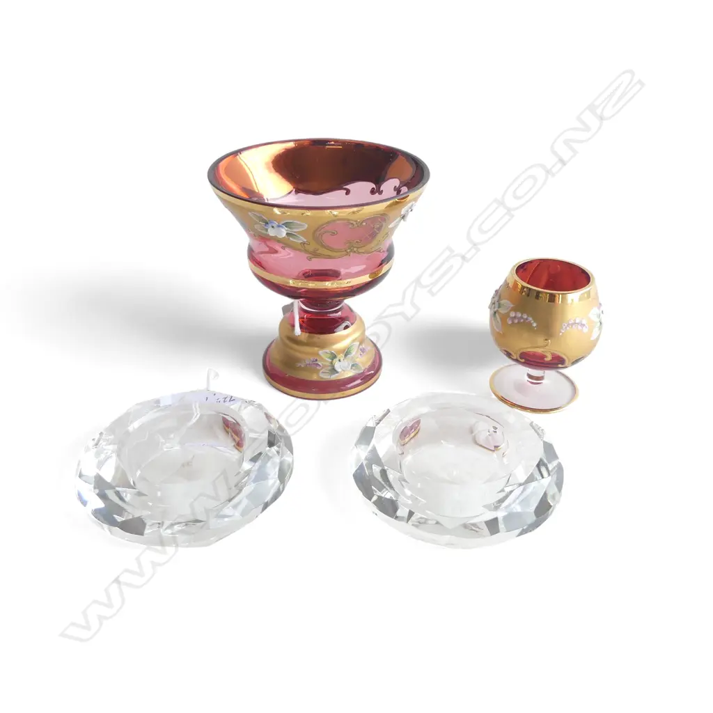 2 PCS BOHEIMIAN CRANBERRY GLASS & PR CUT CRYSTAL SALTS  Image 1++