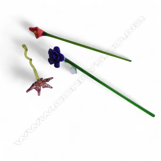 3 ART GLASS FLOWERS L.510mm LONGEST