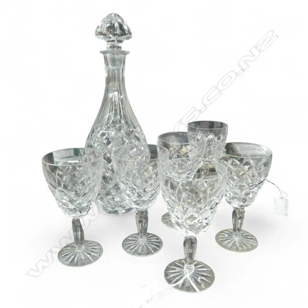 CUT CRYSTAL DECANTER H.320mm + 6 STEMMED GLASSES Image 1++
