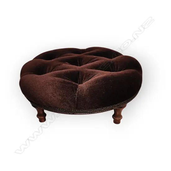 SMALL VICTORIAN ROUND BUTTONED VELVET FOOTSTOOL