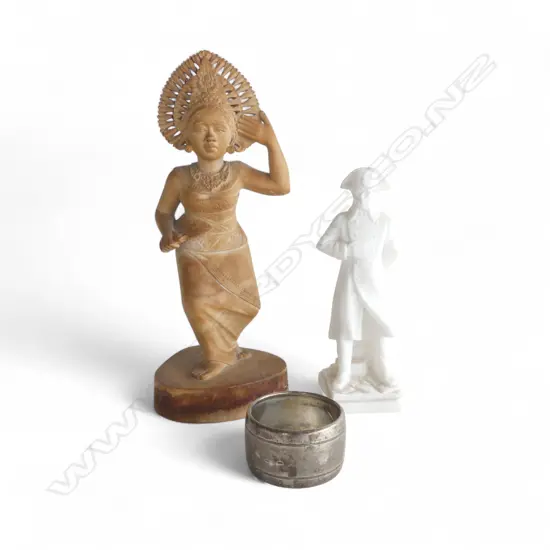 BISQUE FIGURE NAPOLEAN + BALI FIGURE chip to fan + Euro silver napkin ring 
