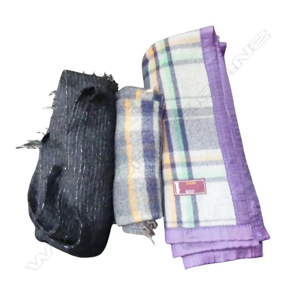 3 BLANKETS; 2 WOOL, 1 BLACK MOHAIR Image 1++