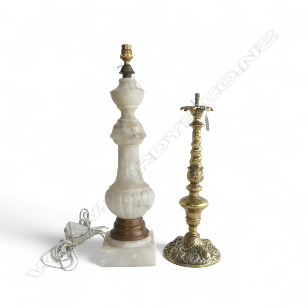 2 VINTAGE LAMP BASES, ALABASTER & BRASS, 500 & 400mm (both need restoration) Image 1++