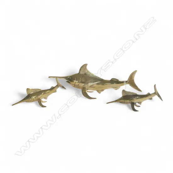 GRADUATED SET OF 3 BRASS BILL FISH (sword fish) ORNAMENTS L.300mm