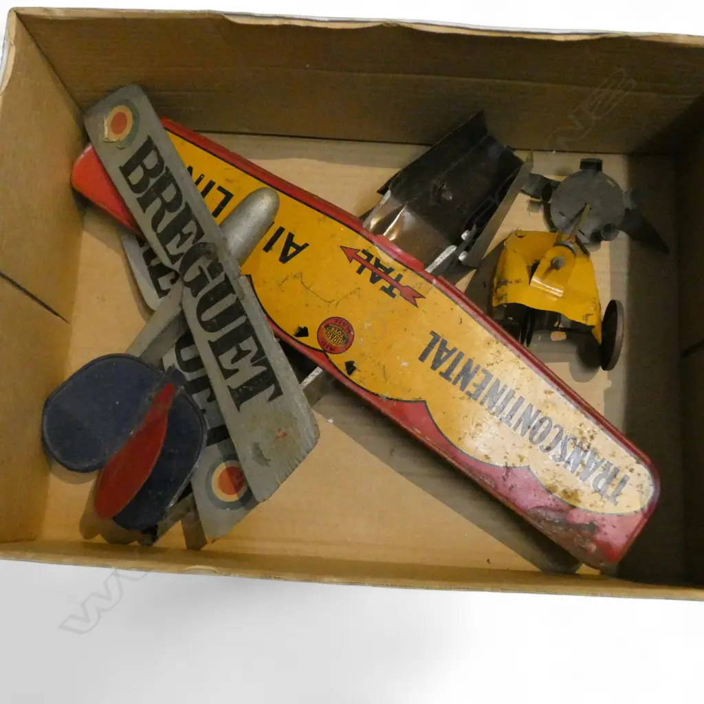VINTAGE TIN TOY GIRARD AEROPLANE IN PARTS & ANOTHER VINTAGE PLANE Image 1++