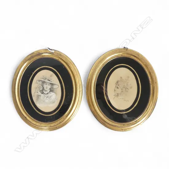 2 VINTAGE FRAMED OVAL GILT FRAMED ARTWORKS Francis Miles "The Gardner's Daughter' + 'I'Ve Been Reading' 245 x 210mm ea