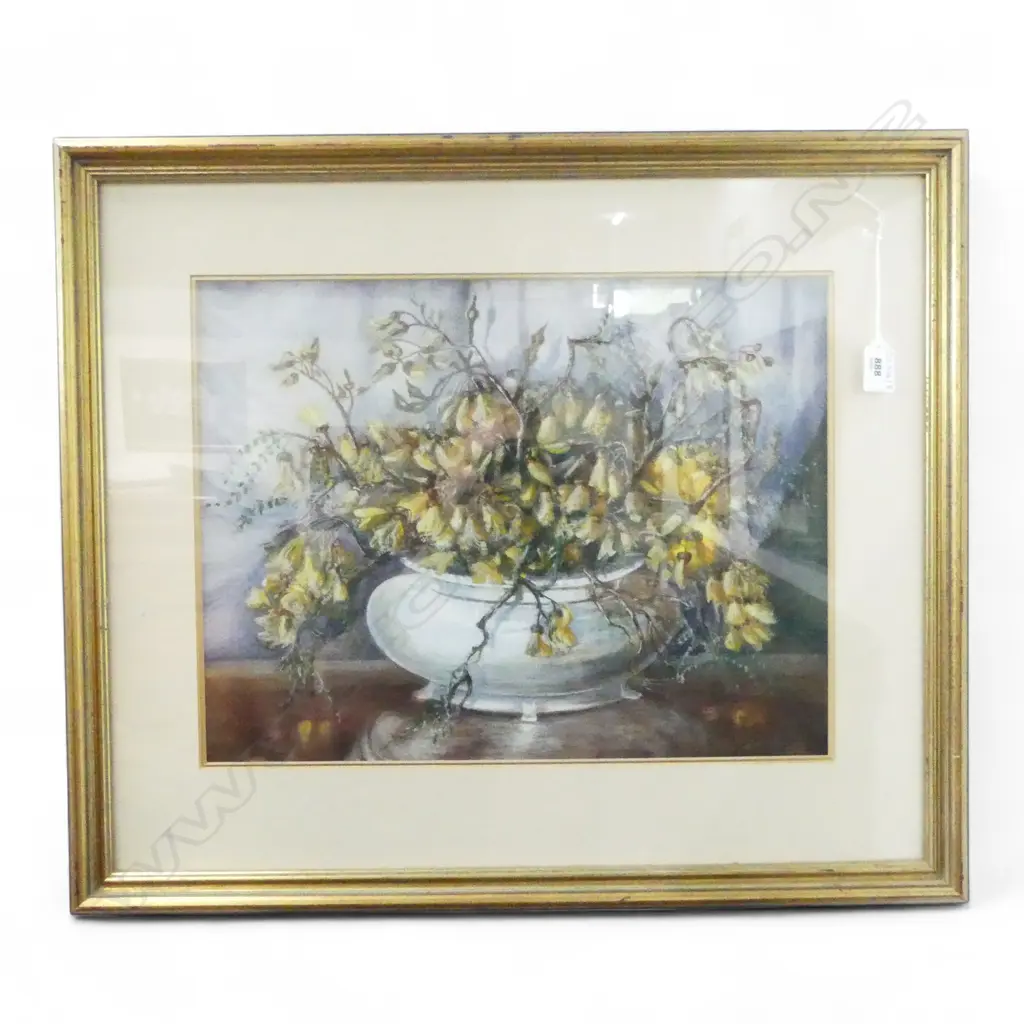 ATTRIBUTED ELLA SPICER, KOWHAI STILL LIFE, OIL ON BOARD 330x430mm Image 1++