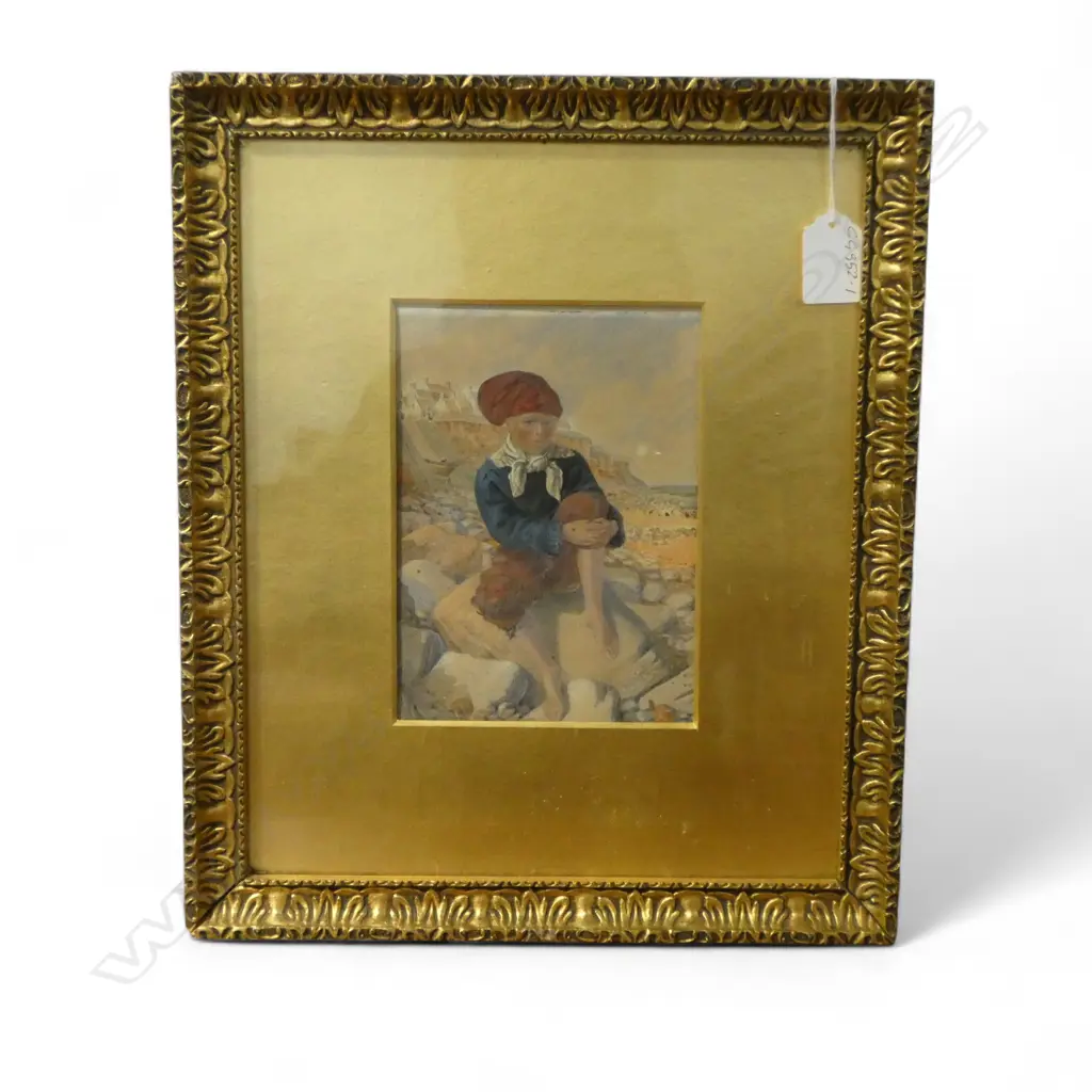 19thC W/C YOUNG BOY on ROCKS, indistinctly signed D Moss & 181? lower left, 170 x 130mm Image 1++