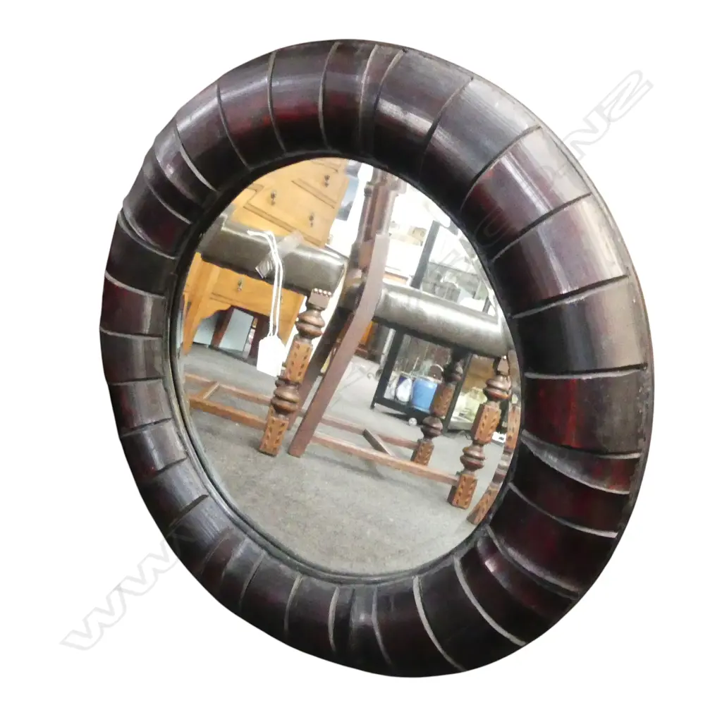 MIRROR w. EBONISED BAMBOO FRAME 580mm dia Image 1++