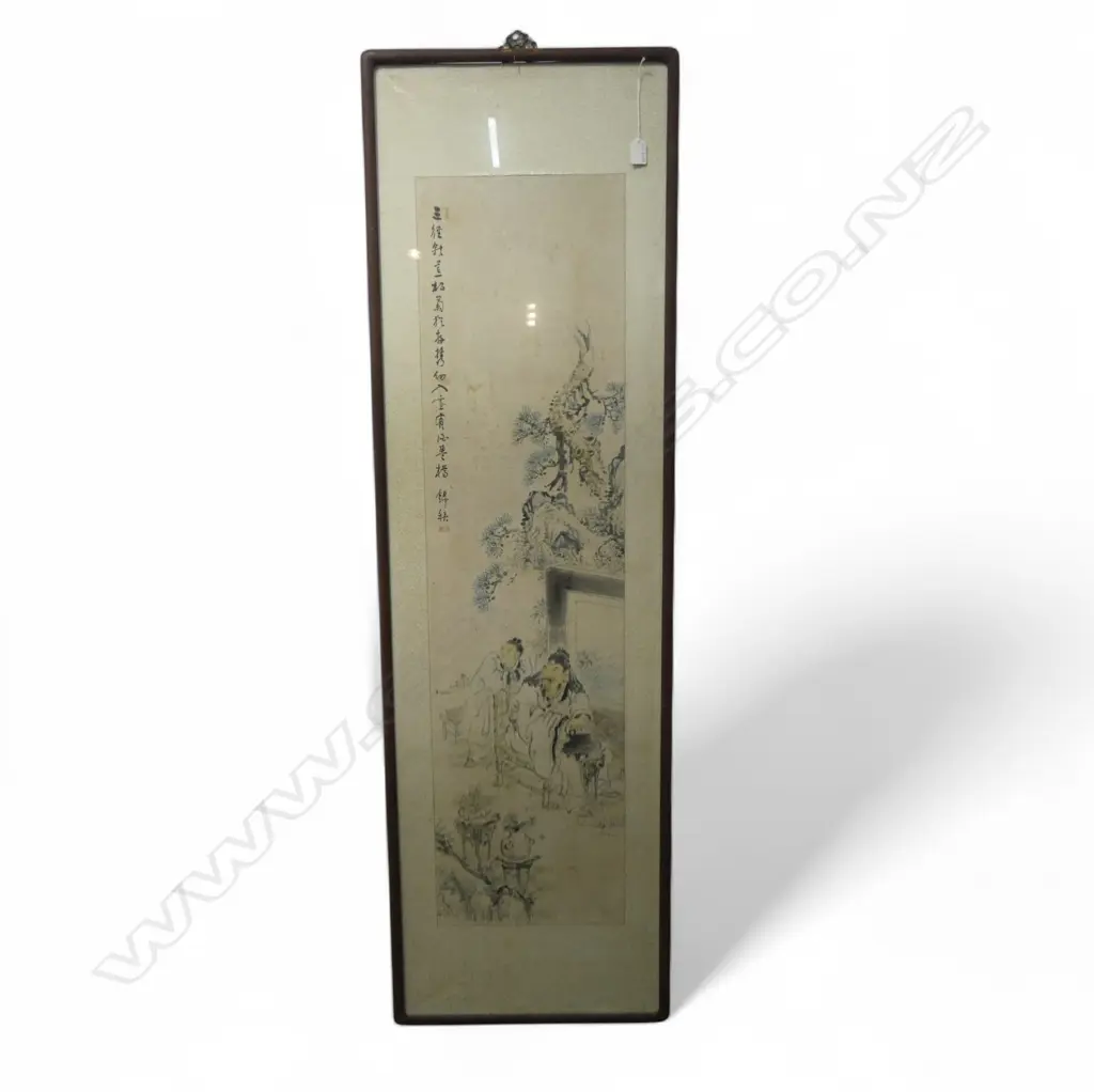 CHINESE WC PANEL SIGNED BY KOREAN ARTIST 1185x310mm FOXING (1540x465mm overall) Image 1++