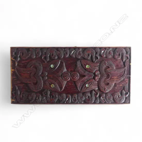 20thC CARVED WHEKU & MANAIA MAORI PANEL 660x315mm