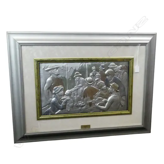 ITALIAN CREAZIONI ARTISTICHE EMBOSSED SILVER METAL ARTWORK AFTER RENOIR RENOIR LUNCHEON OF THE BOATING PARTY 275x470mm