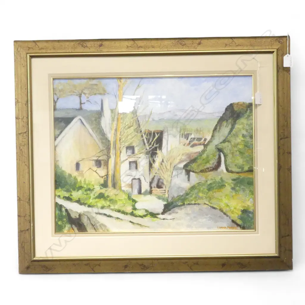 LORNA PORTER, VILLAGE IN LANDSCAPE, ACRYLIC ON CARD 445x575mm SIGNED Image 1++