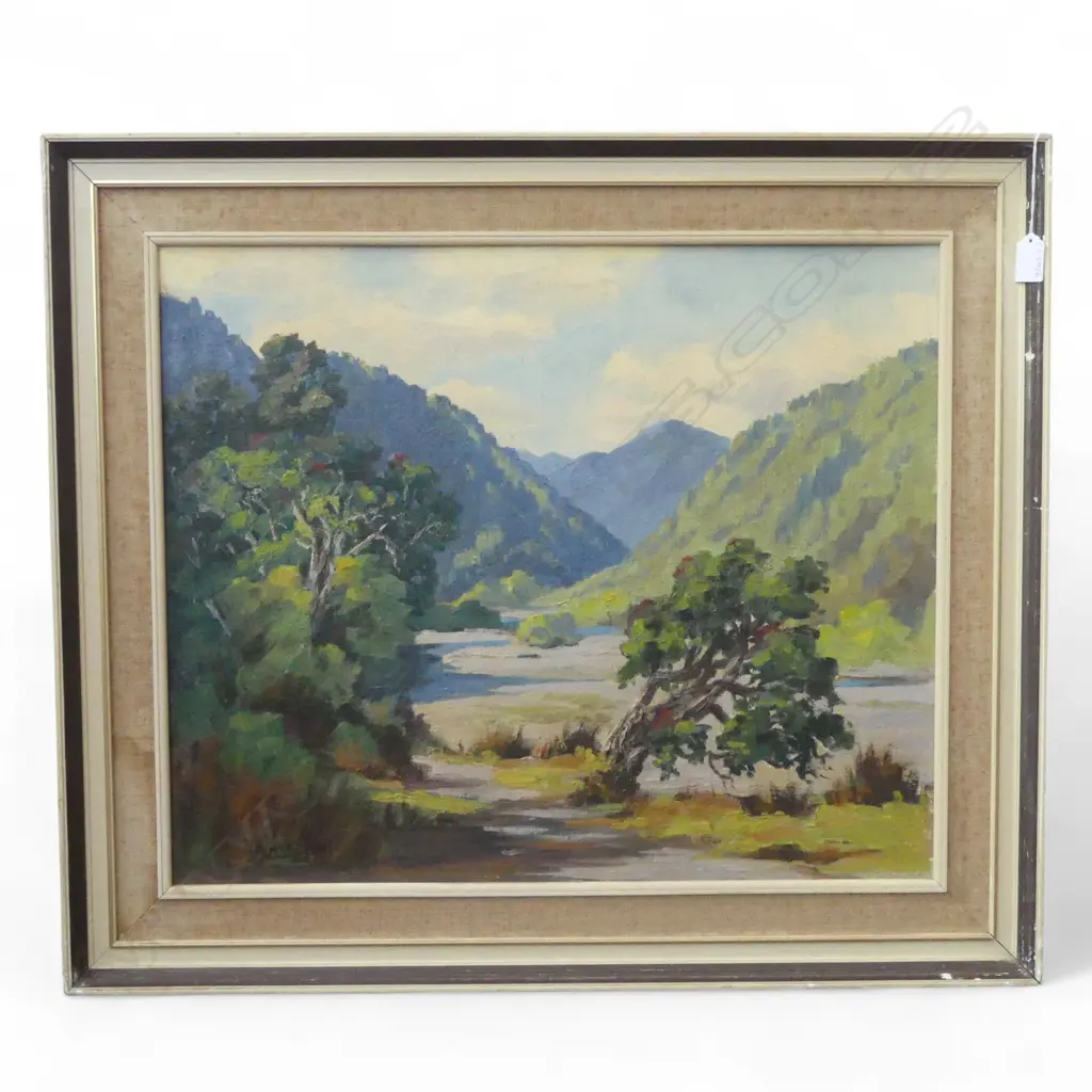 BERNICE SMART, RIVER LANDSCAPE, OIL ON BOARD 495x600mm SIGNED Image 1++