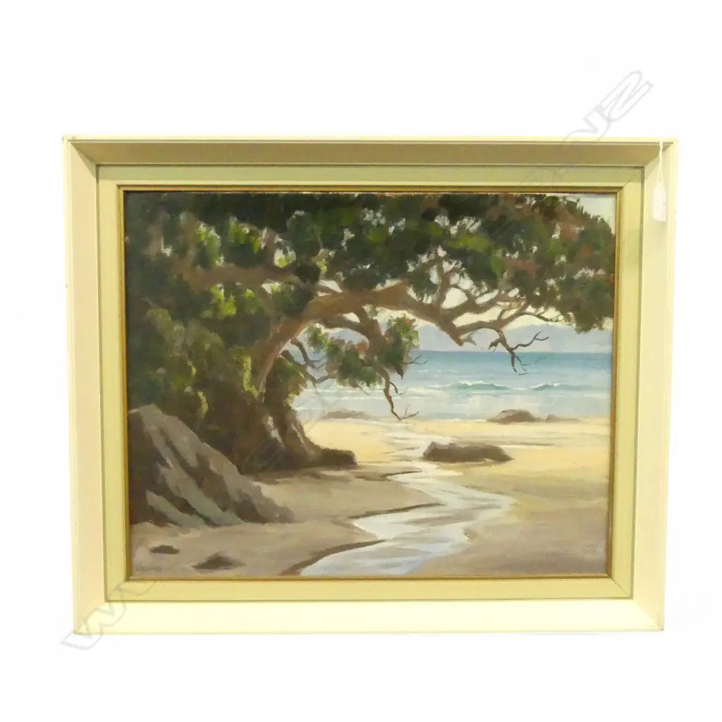 E. B. LATTEY 'THE END OF THE BEACH - OHOPE' OIL ON BOARD 390x495mm SIGNED Image 1++