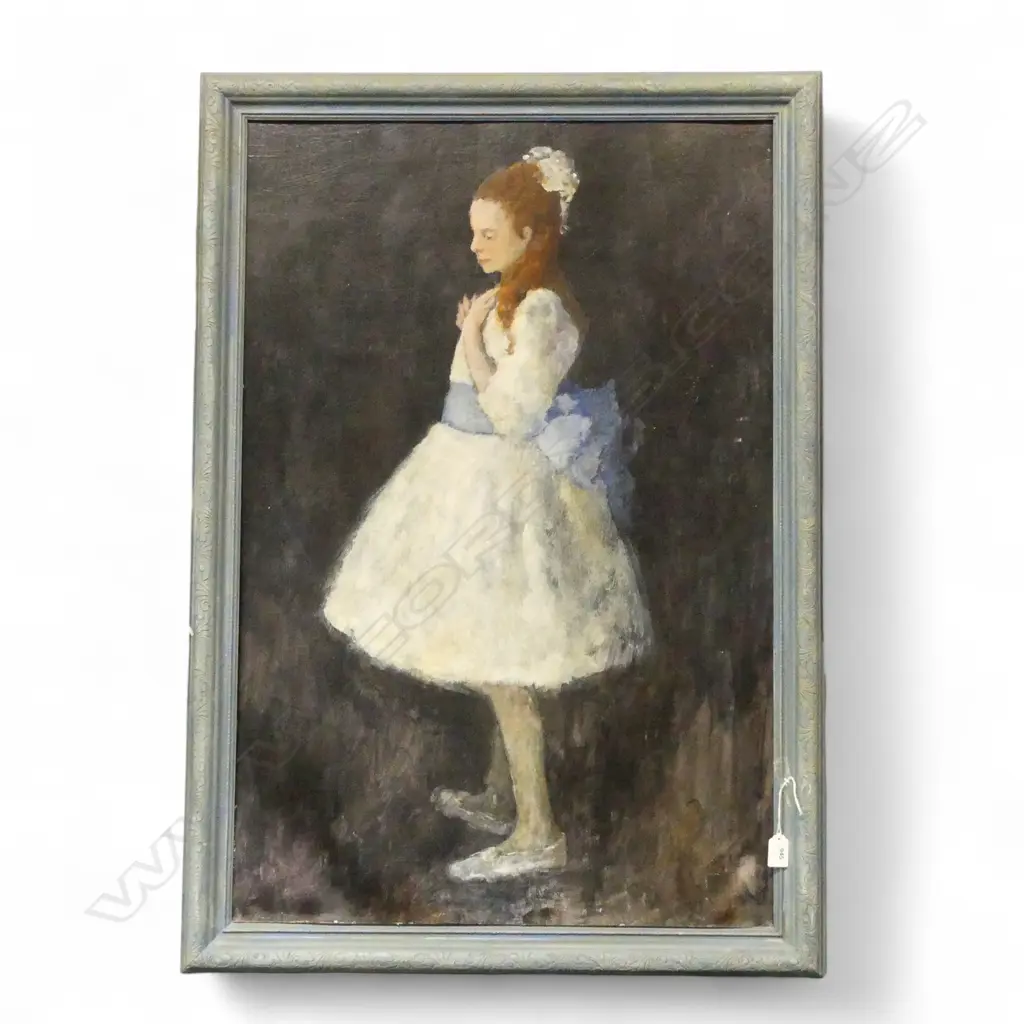 ARTIST UNKNOWN, GIRL IN WHITE DRESS, ACRYLIC ON BOARD 910x605mm TAPED IN FRAME Image 1++