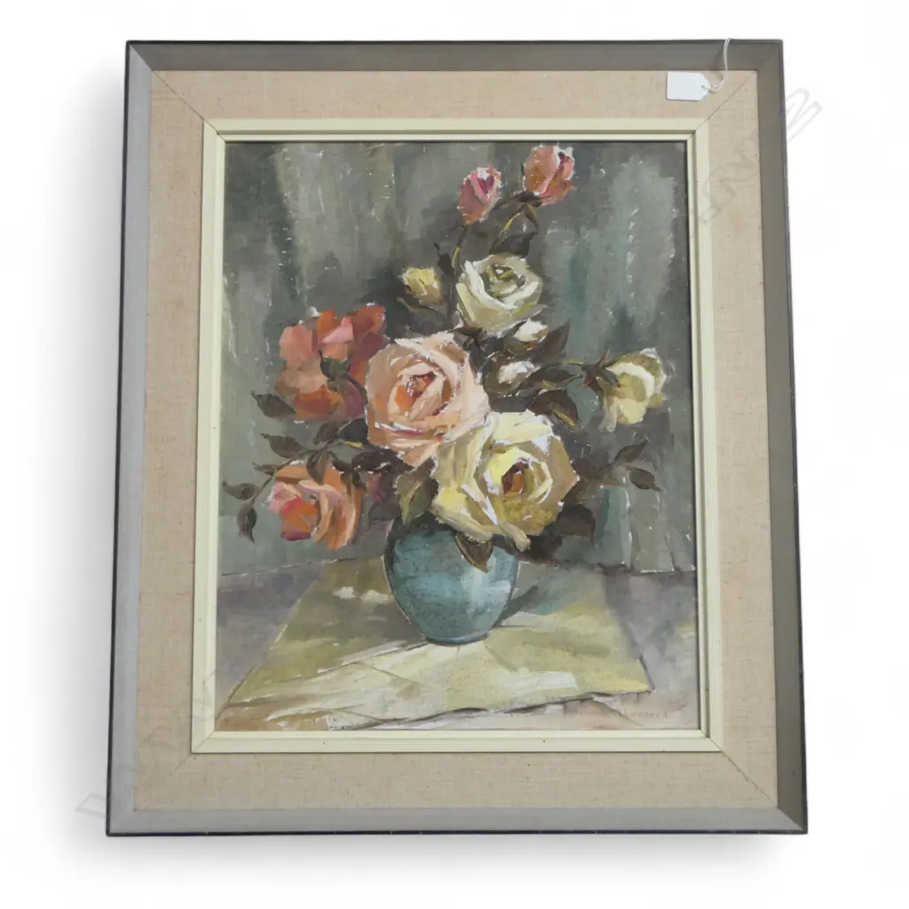 FLORENCE M. LUXFORD, ROSE STILL LIFE, OIL ON BOARD, 490x300mm Image 1++