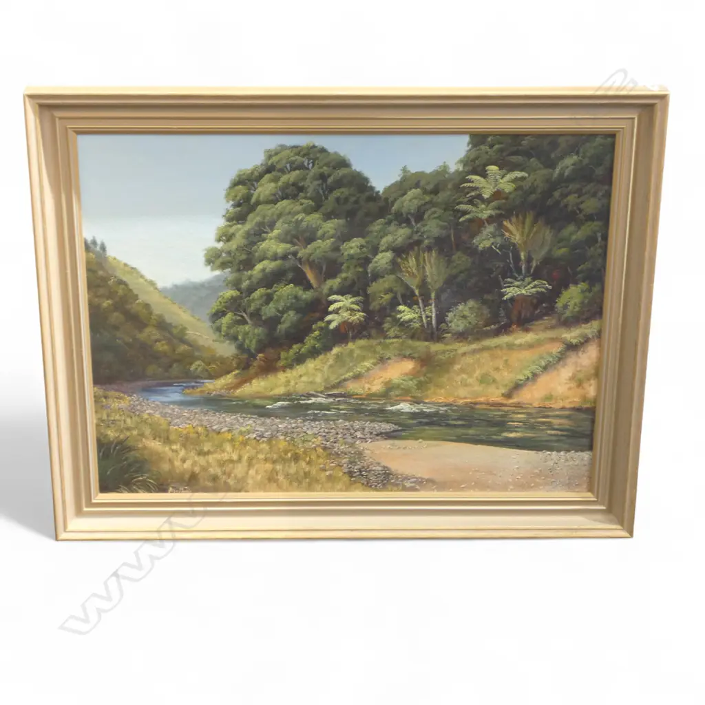 AILSA MORRIS, WAIROA RIVER, CLEVEDON, OIL ON BOARD 440x590mm Image 1++
