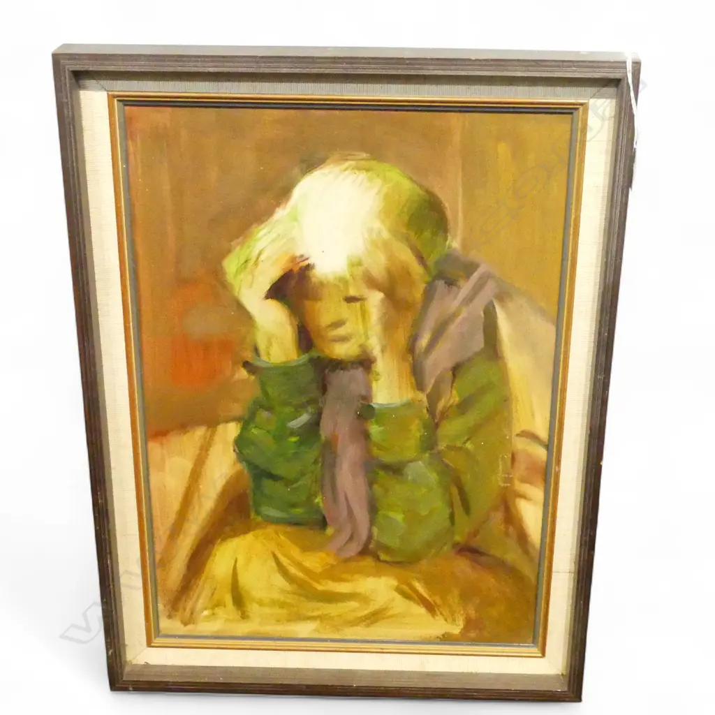 CHARLES ROSE (1921-2017), OLD WOMAN CONTEMPLATING, OIL ON BOARD, 440x310mm Image 1++