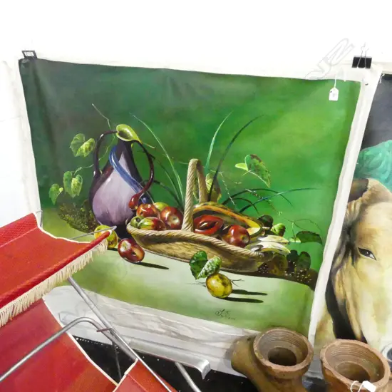 LGE ACRYLIC PAINTING ON UNSTRETCHED CANVAS . STILL LIFE.. EC. CUBA. 970 X 1115mm