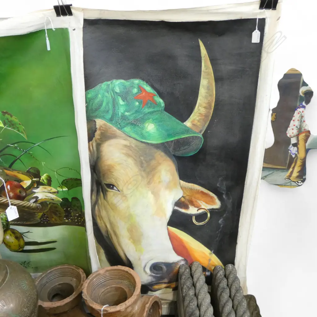 LGE ACRYLIC ON UNSTRETCHED CANVAS Cuban Communist Cow 1060 x 870mm Image 1++