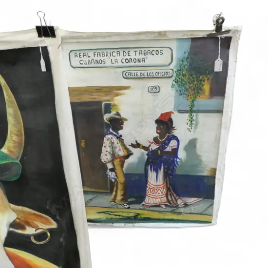 MERCEDES AMAYA GARCIA 'TRABAJADORES DE LA FABRICAS' OIL ON UNSTRETCHED CANVAS 660 X 490mm