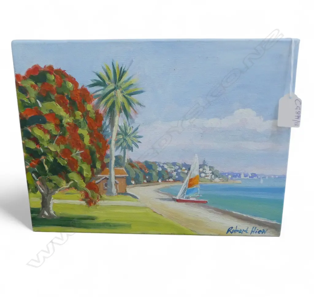 ROBERT HIEW, KOHIMARAMA BEACH, OIL ON CANVAS 230x305mm Image 1++