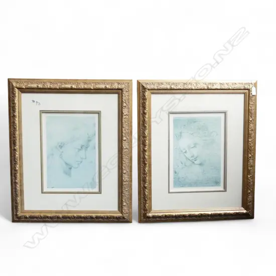 2 FRAMED LEONARDO DA VINCI REPRODUCTION PRINTS 345x240mm