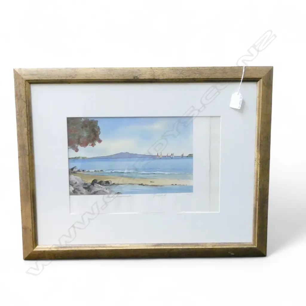 N.Z. ARTIST SIGNED PAINTING, ON THE WAITEMATA, W/C, 225x340mm Image 1++