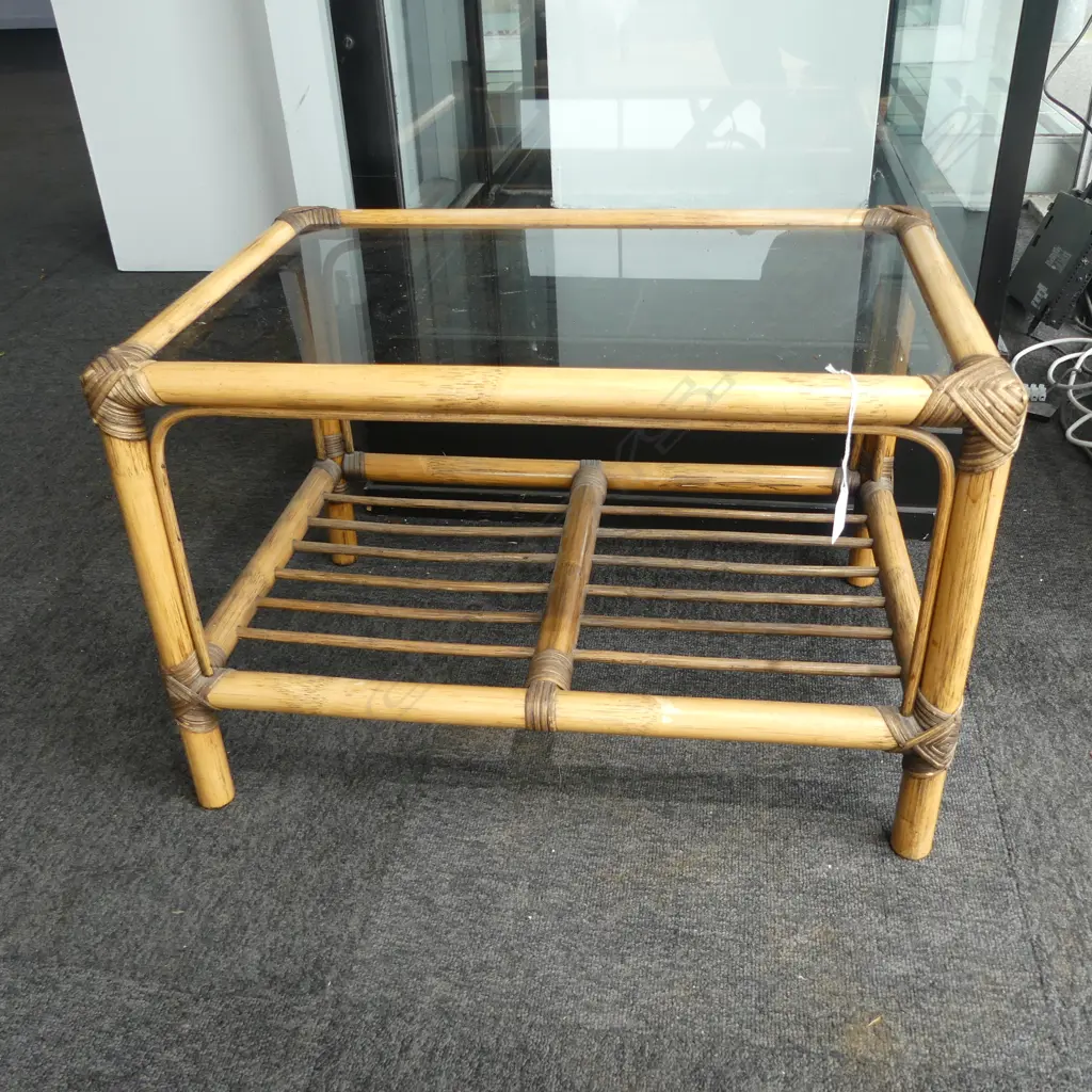 CANE SIDE TABLE, GLASS TOP W.630mm Image 1++