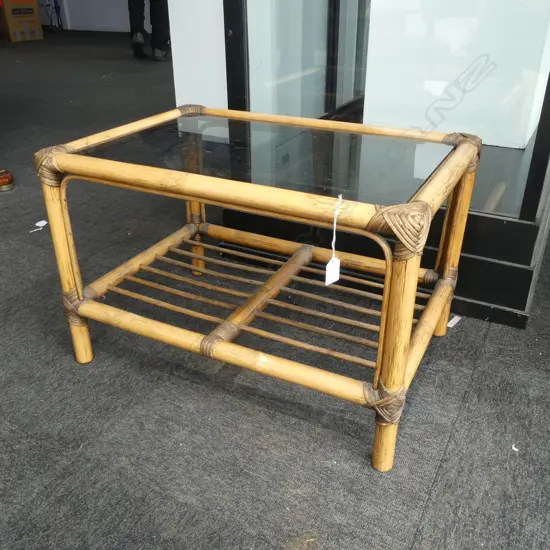 CANE SIDE TABLE, GLASS TOP W.630mm