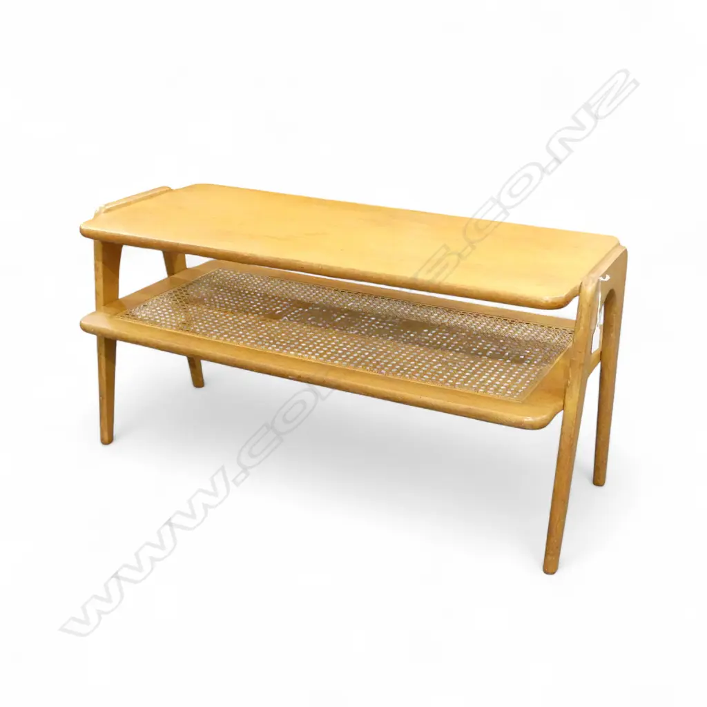 MCM OAK & RATTAN COFFEE TABLE 910x425x460mm Image 1++