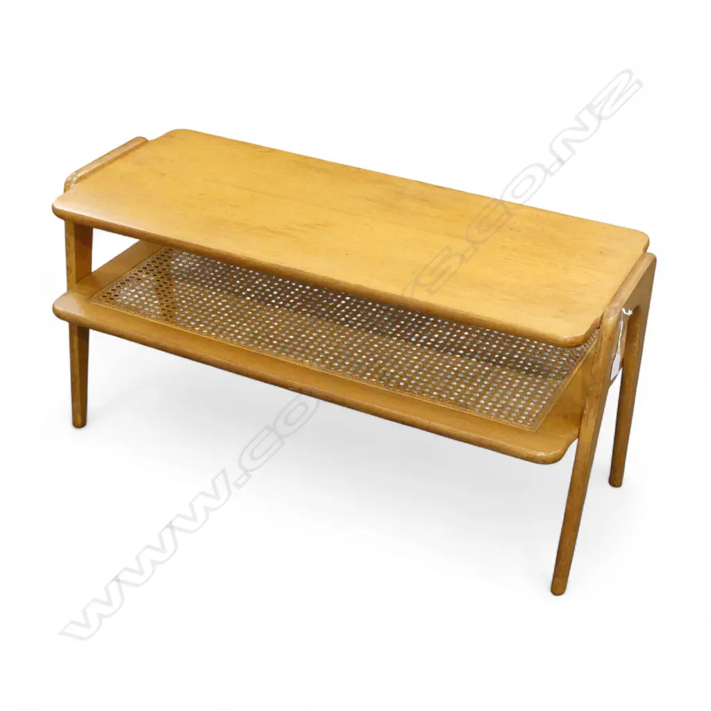 MCM OAK & RATTAN COFFEE TABLE 910x425x460mm Image 1++