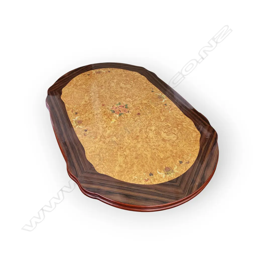 FANCY WOODEN TABLE SOME PRINTED DETAILS - BASE CHIPPED Image 1++