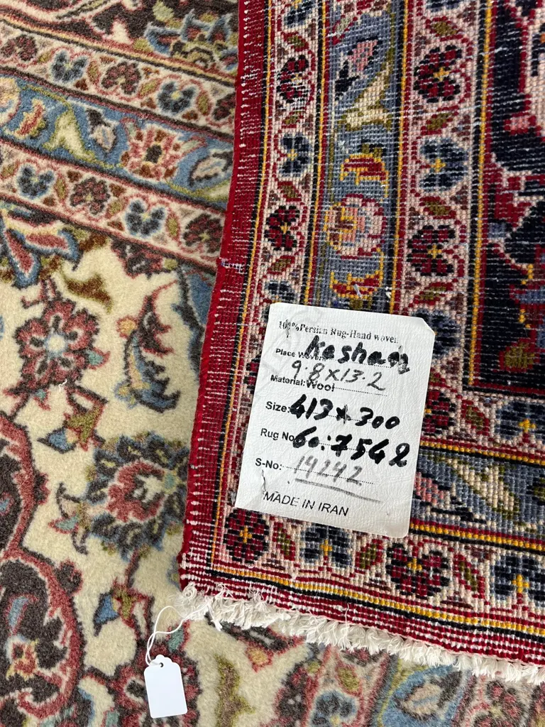 Very large Persian Kashan hand knotted carpet w curvilinear tendril design. Red ground. 4130 x 3000mm. Light fading Image 1++