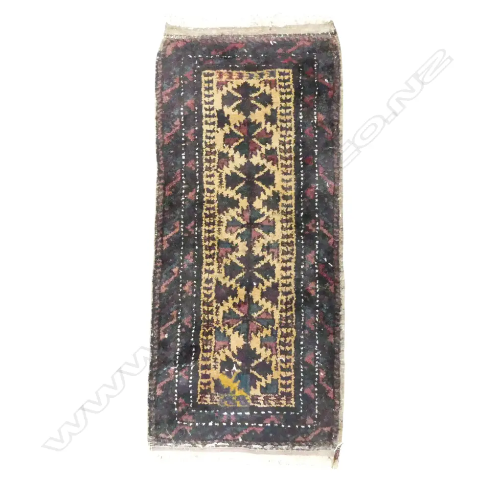SMALL HAND KNOTTED WOOL PILE RUG, INSECT DAMAGE 930x440mm Image 1++