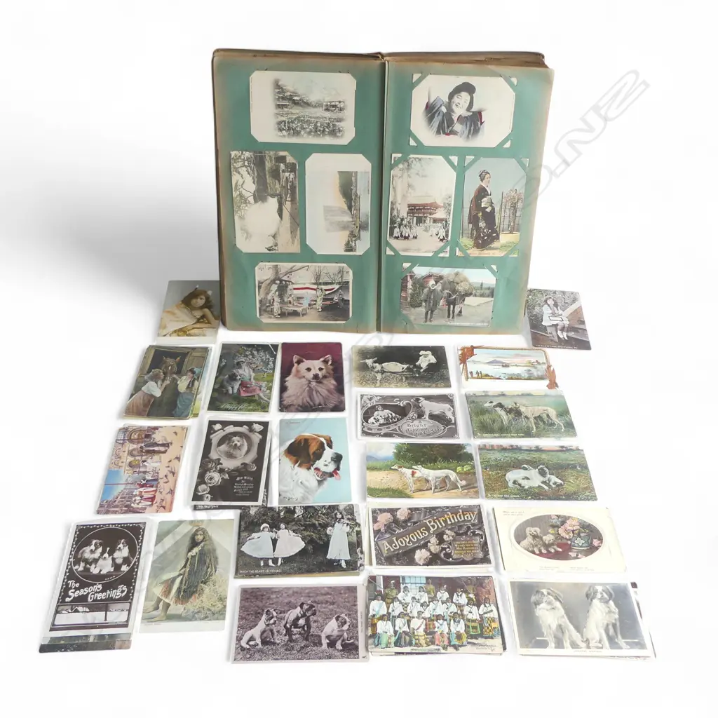 ANTIQUE POSTCARD ALBUM C.1900 H.390mm Image 1++