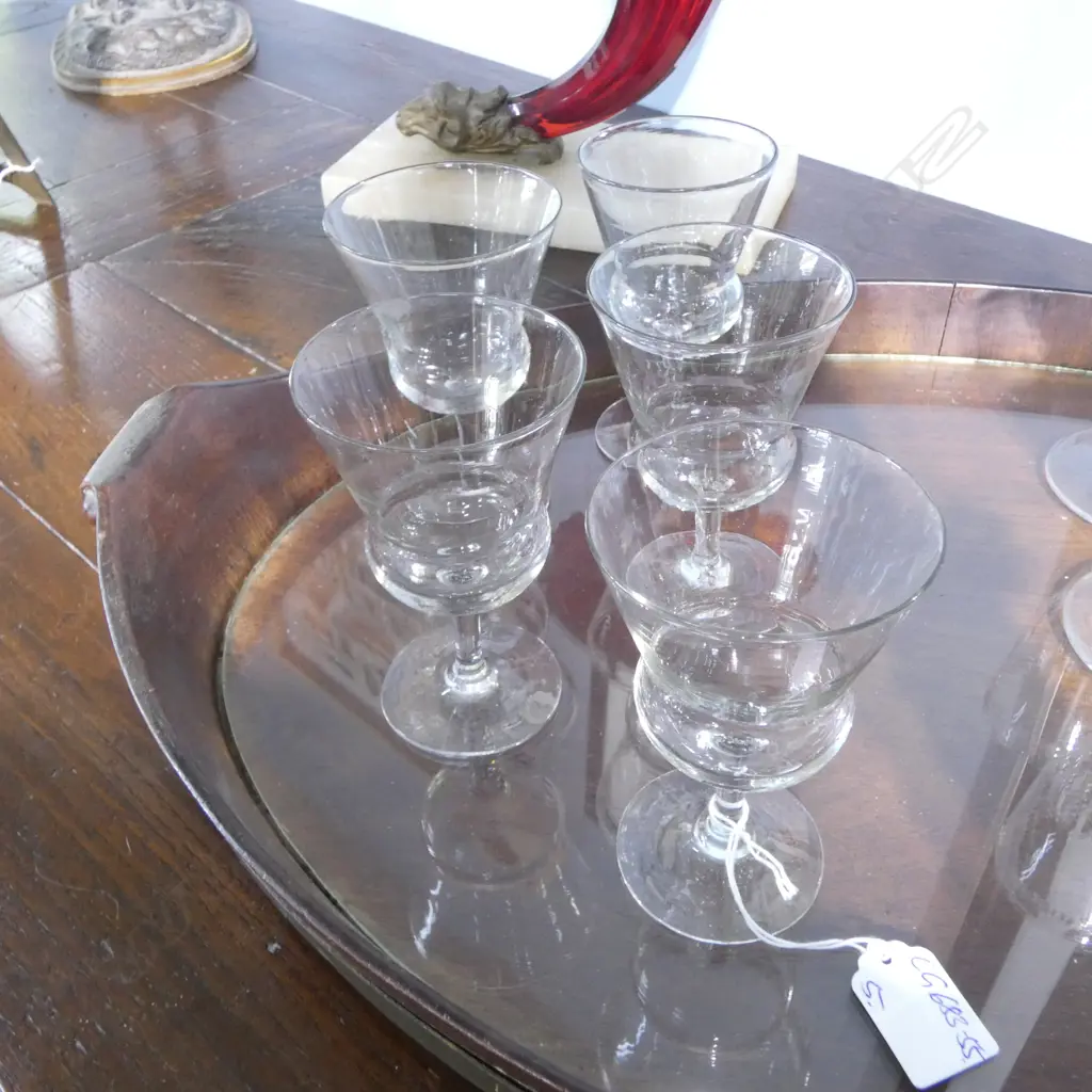 SET 5 19thC CLEAR WINE GLASSES thistle shaped bowls Image 1++