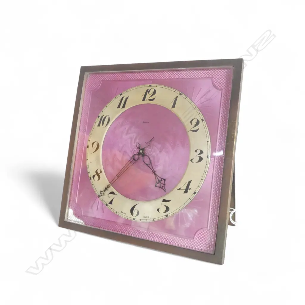 AN ART DECO GUILLOCHE ENAMEL TABLE CLOCK 210 X 210mm small enamel faults Image 1++