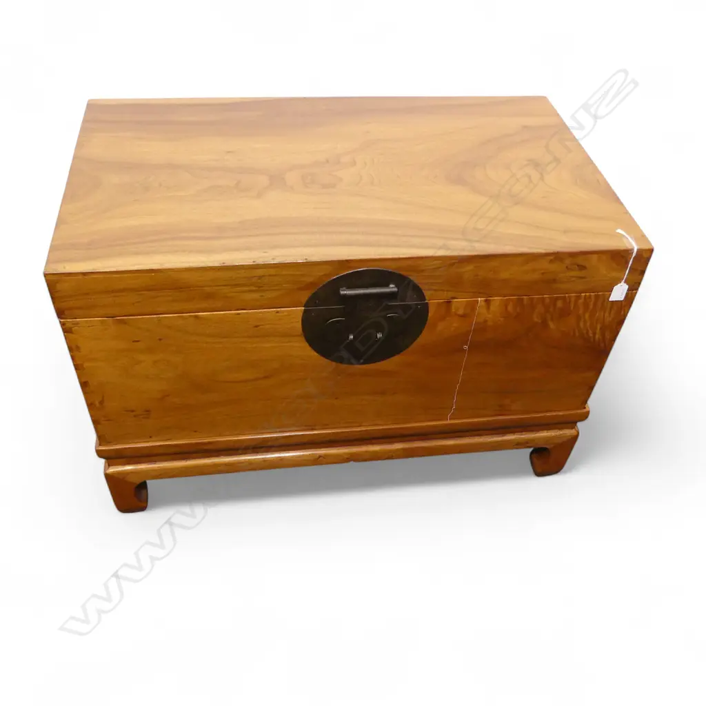 Chinese Camphor Chest in natural gold colour on separate base, Zhejiang province, c.1890. 900 x 500 x 610mm Image 1++