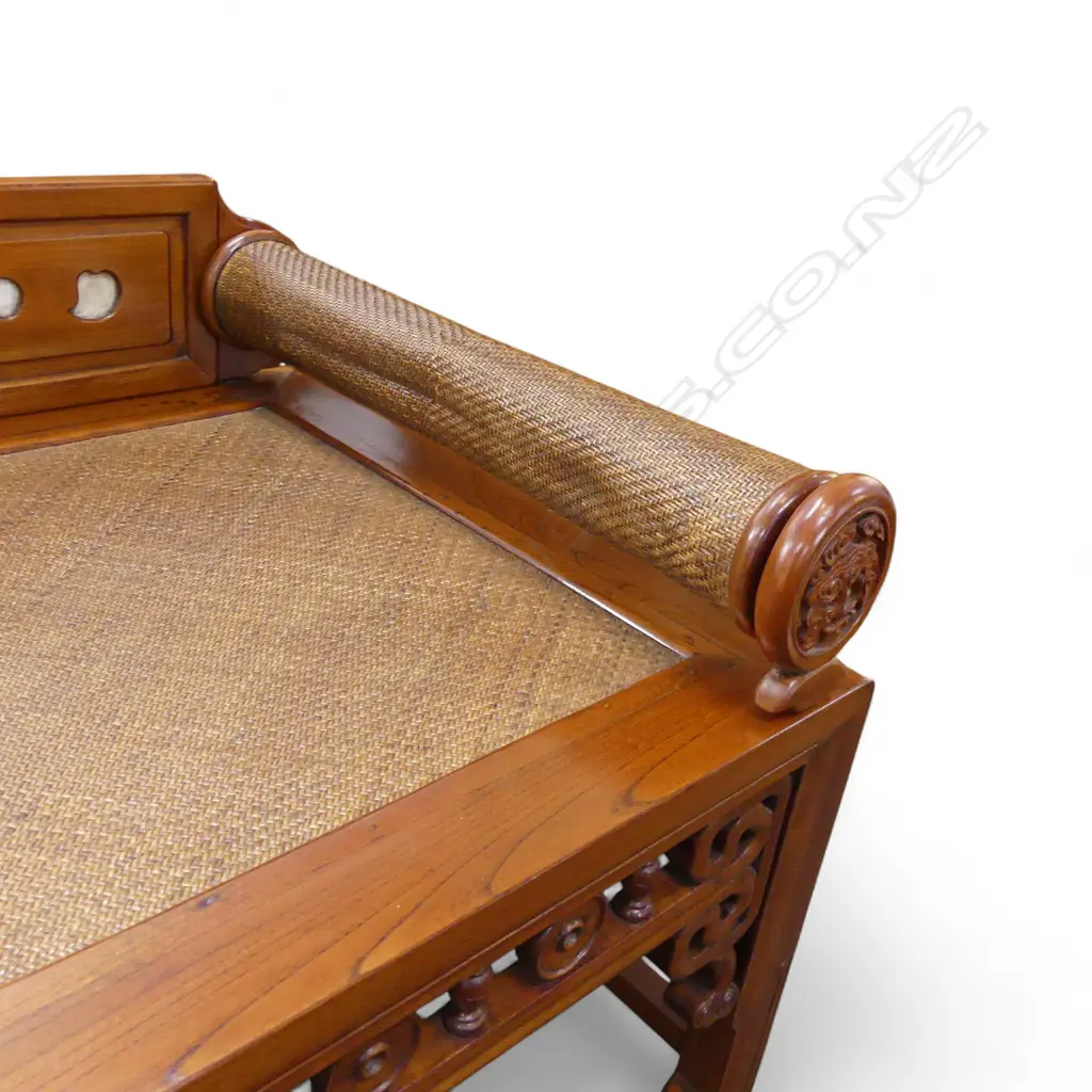 Opium Bed with marble panels and rattan base and pillow, Zhejiang province, c.1895 1930 x 830 x 980mm Image 1++