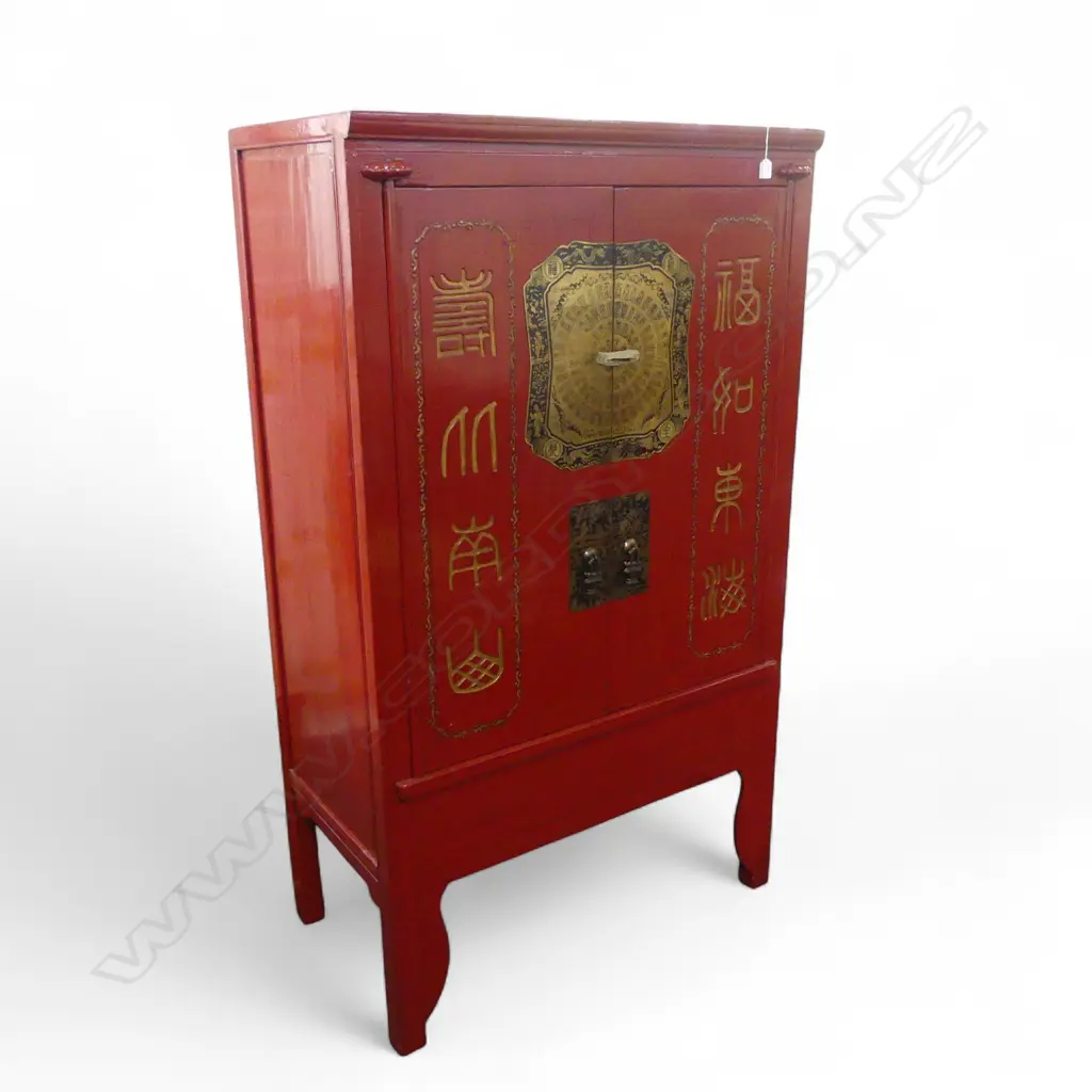 Large Chinese Cabinet with 2 doors w Longevity & Happiness calligraphy, Zhejiang province, c.1910.  1040 x 600 x 1800mm Image 1++