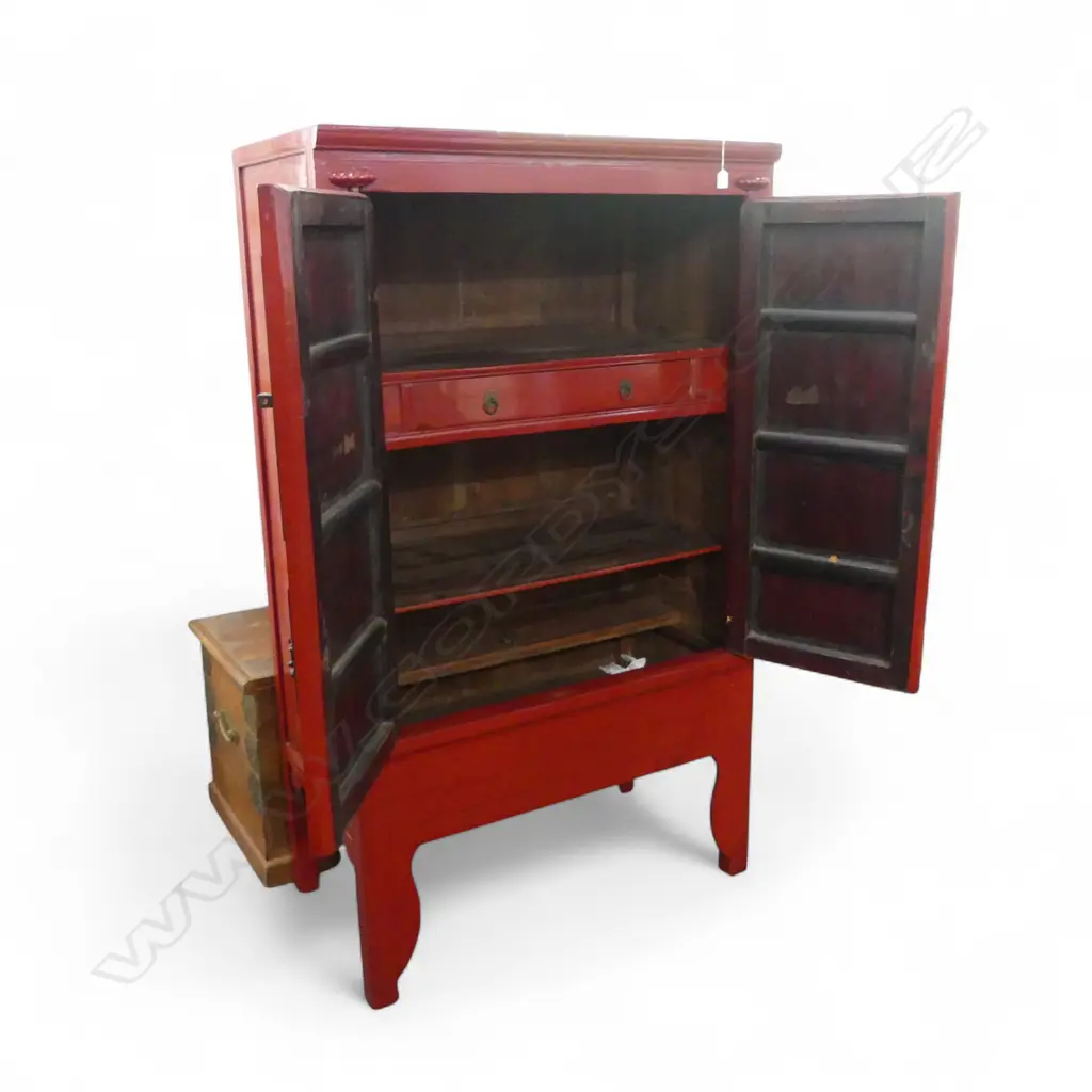 Large Chinese Cabinet with 2 doors w Longevity & Happiness calligraphy, Zhejiang province, c.1910.  1040 x 600 x 1800mm Image 1++