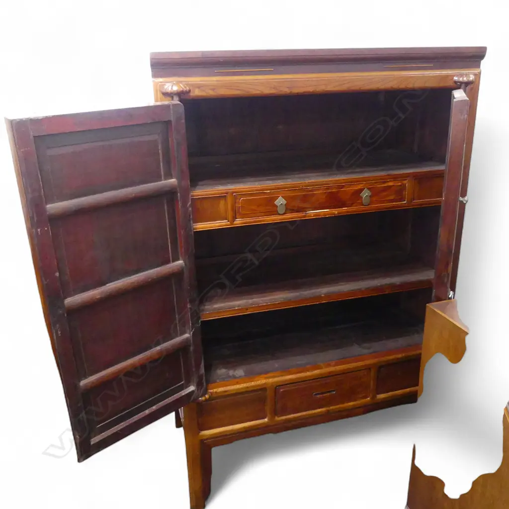 Large Chinese two door cabinet & single drawer, bone inlaid carving, Zhejiang province, c.1900. 1160 x 620 x 1770mm Image 1++