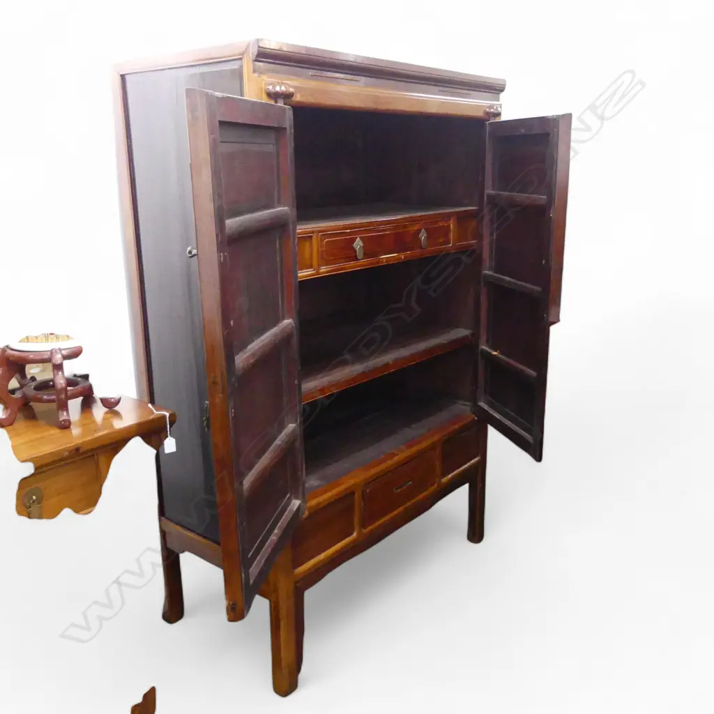 Large Chinese two door cabinet & single drawer, bone inlaid carving, Zhejiang province, c.1900. 1160 x 620 x 1770mm Image 1++