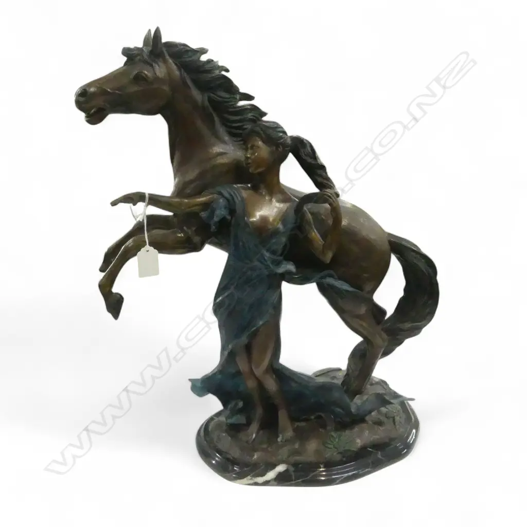 BRONZE SCULPTURE, WOMAN & HORSE H.550mm Image 1++