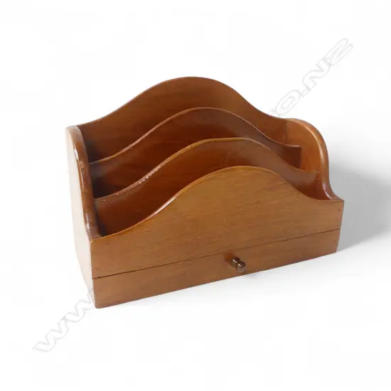 VINTAGE WOODEN 3-TIER LETTER RACK WITH SMALL DRAWER