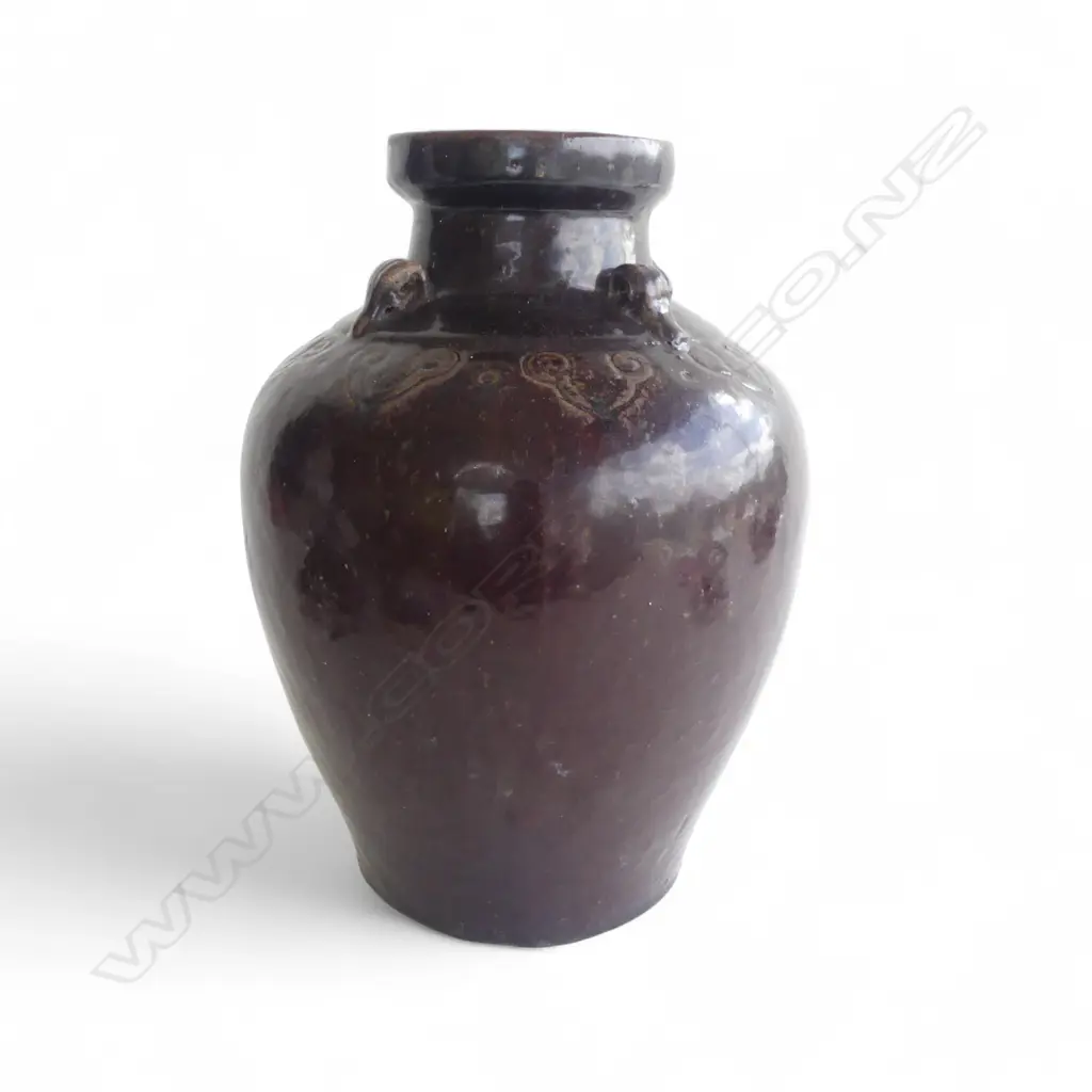 OLD MARTABAN BROWN GLAZE JAR possibly Song (Chinese) H.325mm. Press molded Image 1++