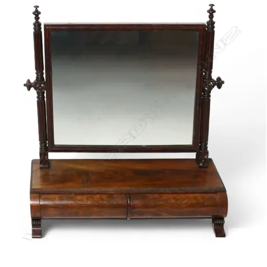 A Regency flame mahogany toilet swing mirror,